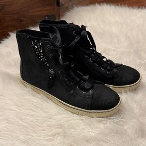 UGG Black High-Top Women’s Leather Sneakers  Blaney Crystal Size 9.5 pre-owned